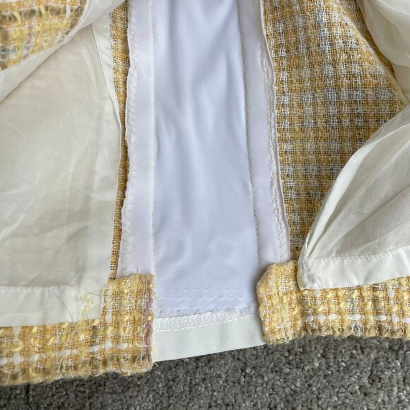 90s Vintage Yellow Plaid Tweed Pencil Skirt Sz 4-6 Pastel Light Academia Preppy - Picture 7 of 12